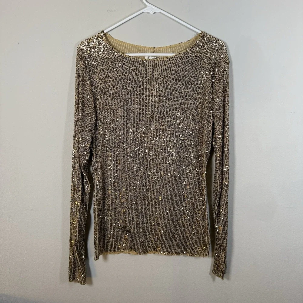 NEW Intimately‎ Free People Gold Rush Sequin Shirt Glam Maximalist Women Large